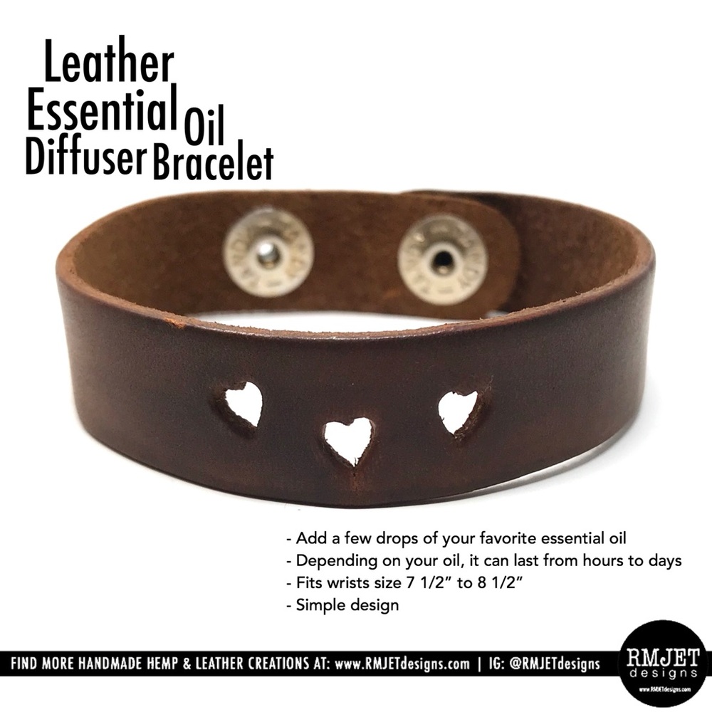 HEART Handmade Leather Diffuser Bracelet Cuff